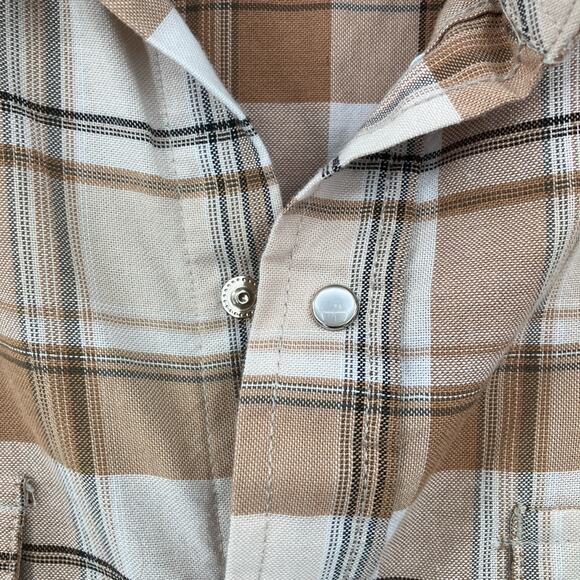 Ely Cattleman Tan Plaid Tall Man Wrinkle Resistant Pearl Snap Western Shirt Top - Picture 6 of 6